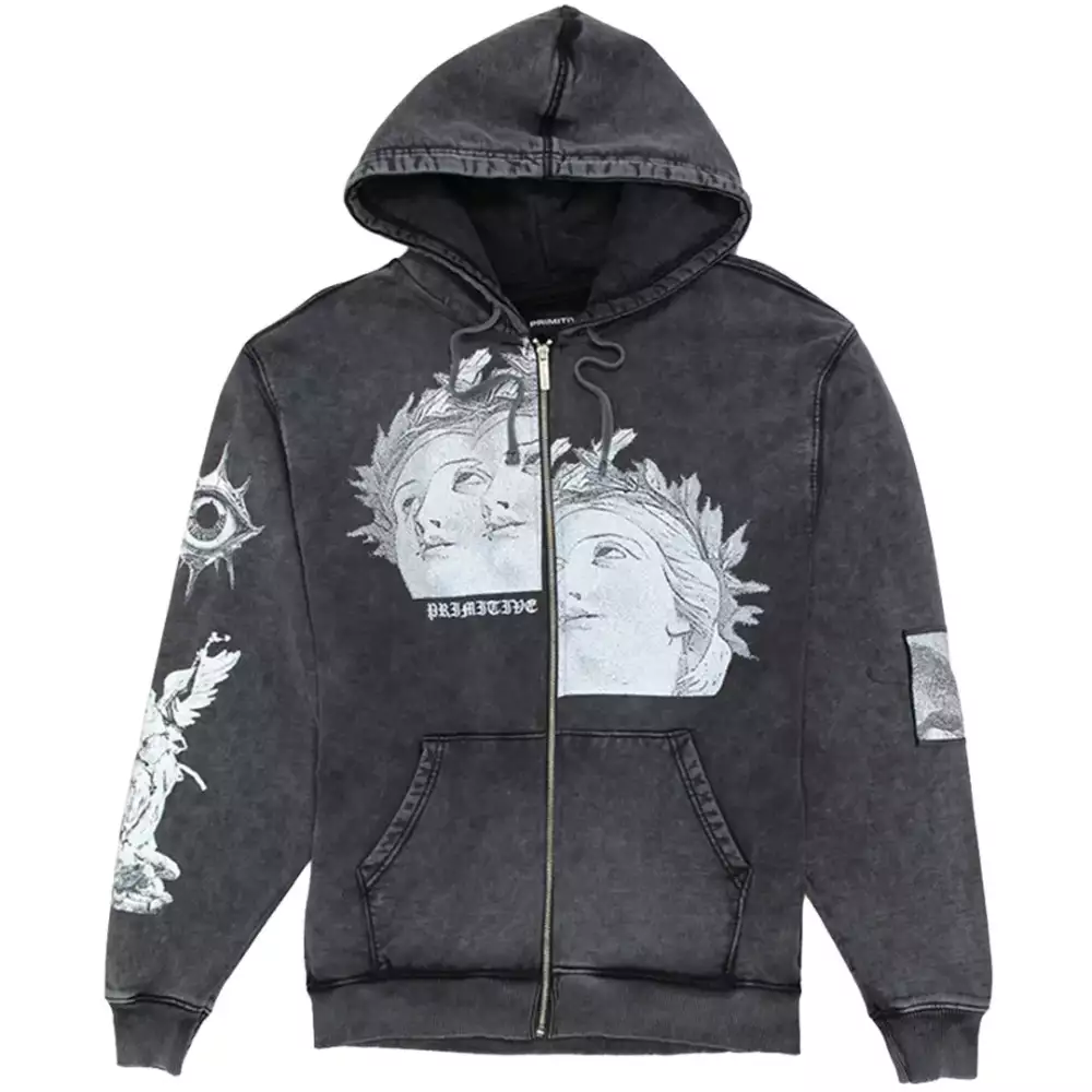 Sweat à capuche zippé Primitive Century Heavyweight gris délavé